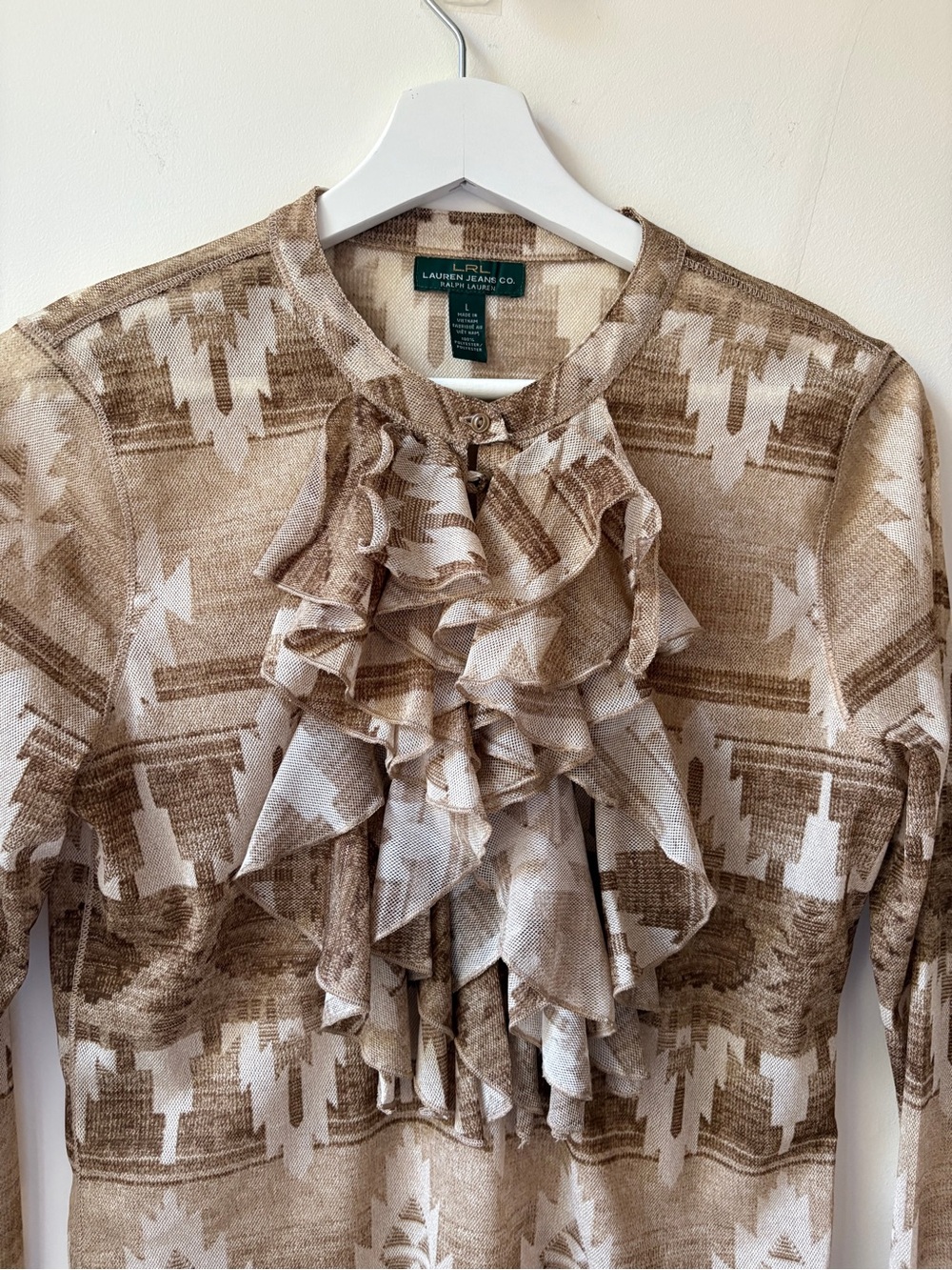 Lauren Ralph Lauren Mesh Ruffle-Front Top - Picture 5 of 14